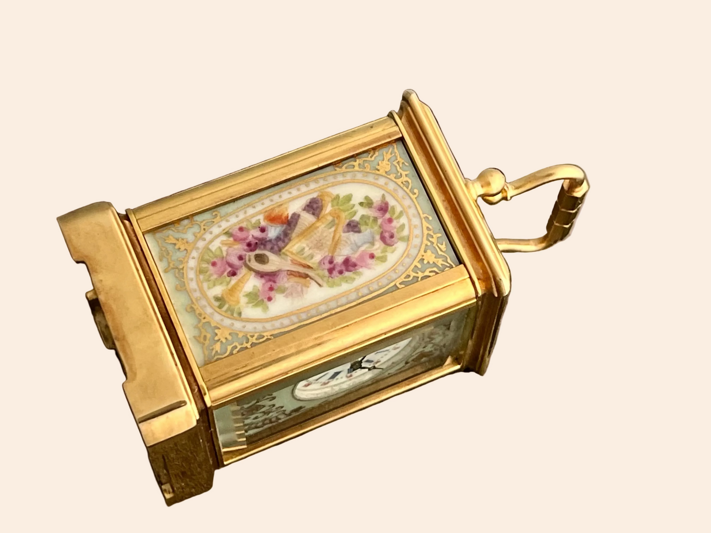 Beautiful Rare Porcelain Inset Travel clock, 1950'