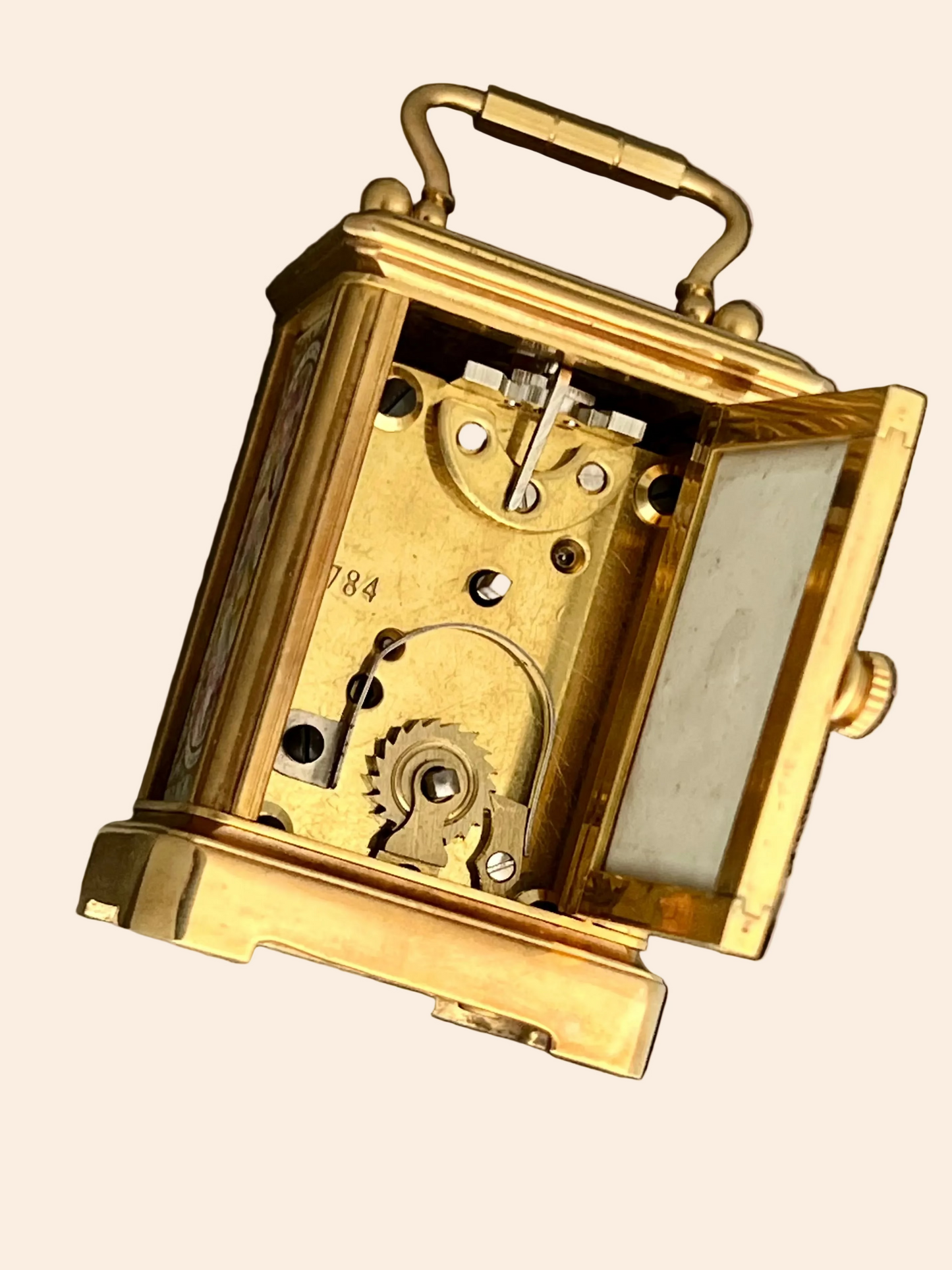 Beautiful Rare Porcelain Inset Travel clock, 1950'