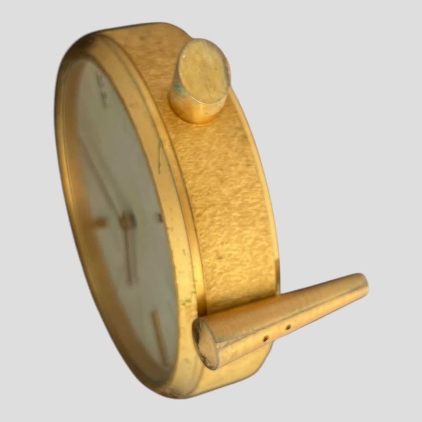 Jaeger Vintage 8 days manual wind design gilt metal desk clock / horloge / tishuhr