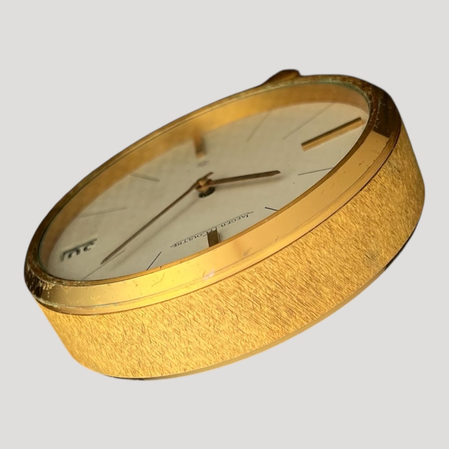 Jaeger Vintage 8 days manual wind design gilt metal desk clock / horloge / tishuhr