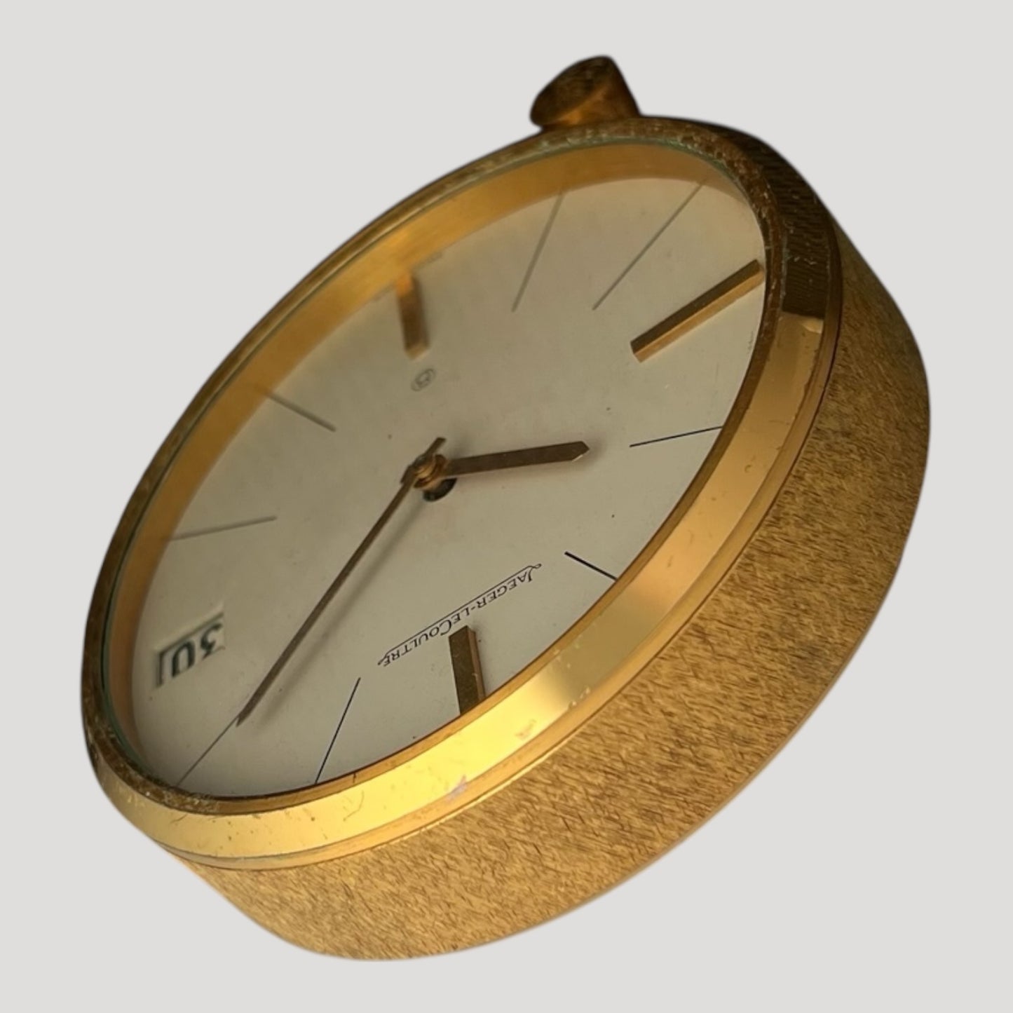 Jaeger Vintage 8 days manual wind design gilt metal desk clock / horloge / tishuhr