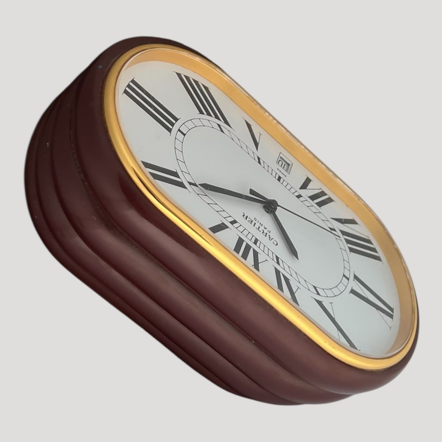 Cartier Burgundy 'Accordion' Desk Clock/ Pendulette Date Rare