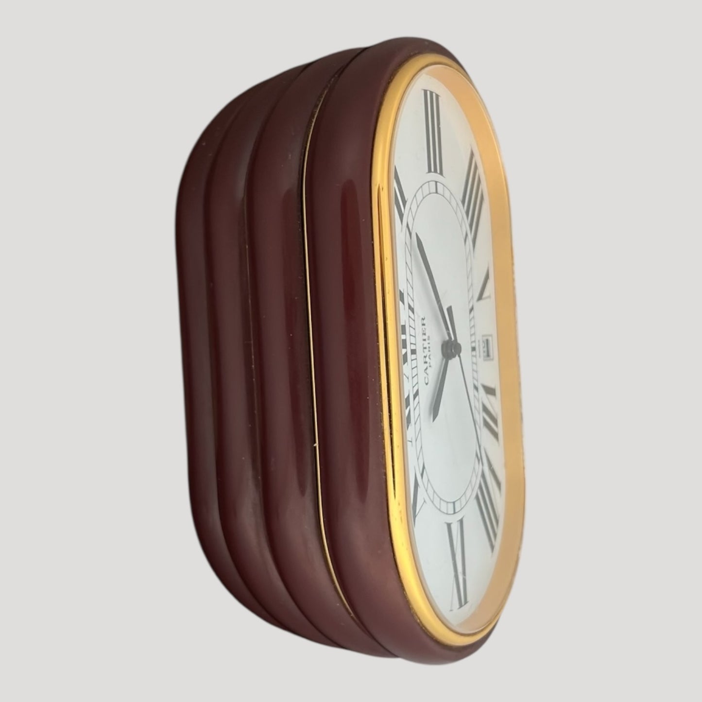 Cartier Burgundy 'Accordion' Desk Clock/ Pendulette Date Rare