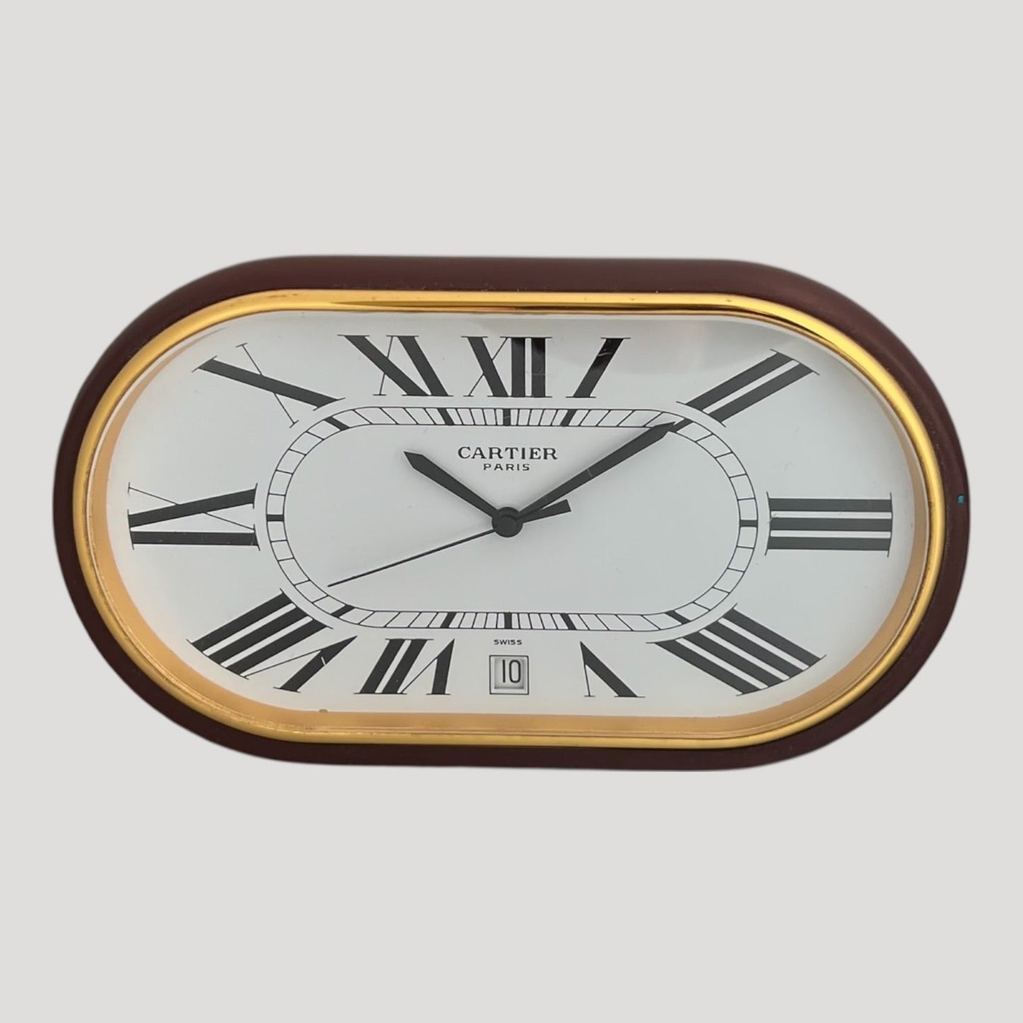 Cartier Burgundy 'Accordion' Desk Clock/ Pendulette Date Rare