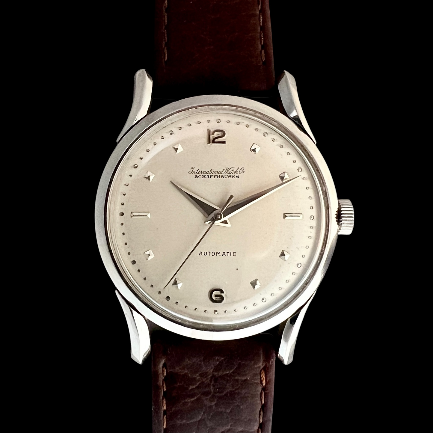 IWC Vintage Twisted Fancy Lugs, Rare Relief Pyramids Markers