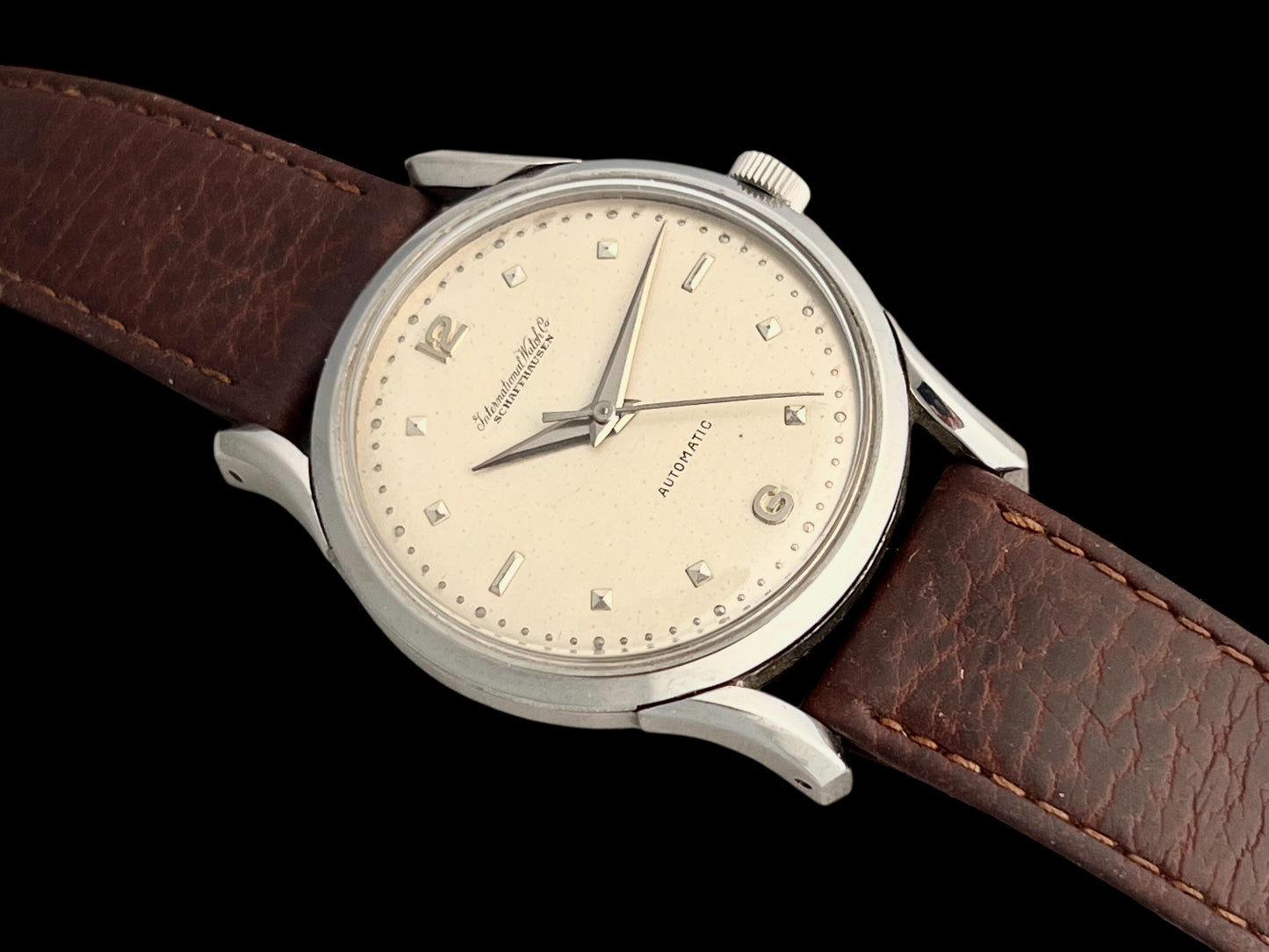 IWC Vintage Twisted Fancy Lugs, Rare Relief Pyramids Markers