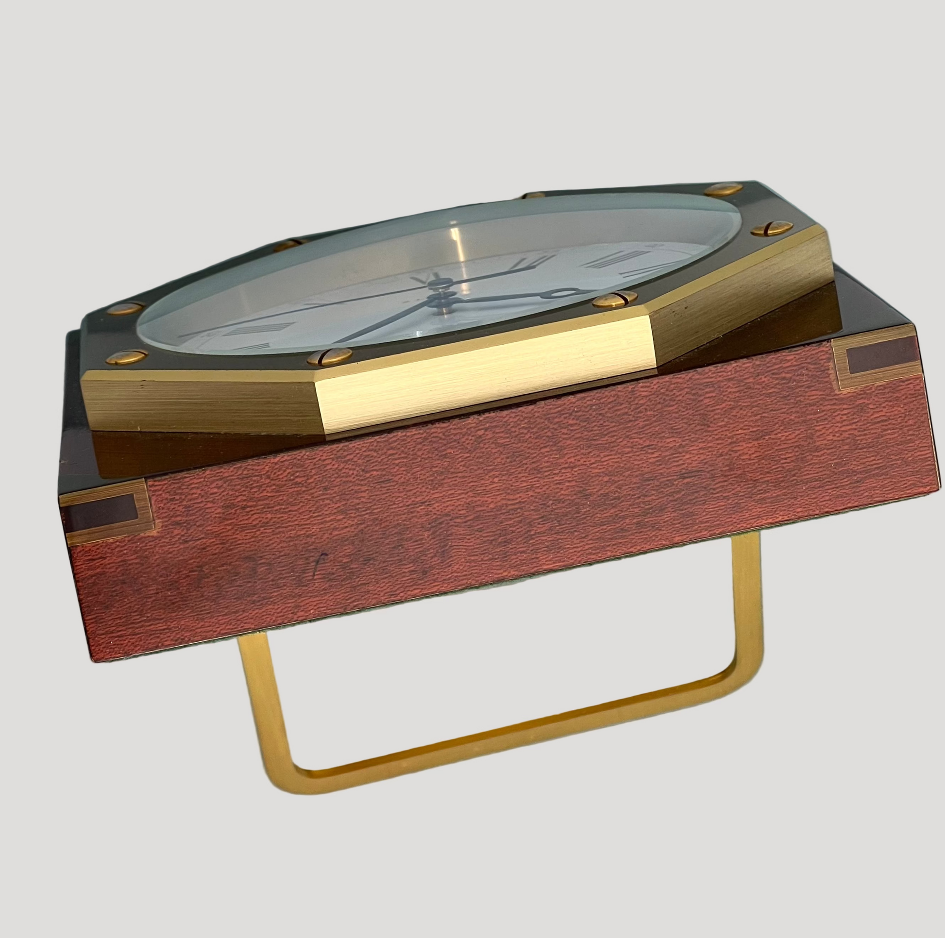 Imhof Swiss Wood & Gold Plated Metal Desk Clock / Horloge / Tischuhr