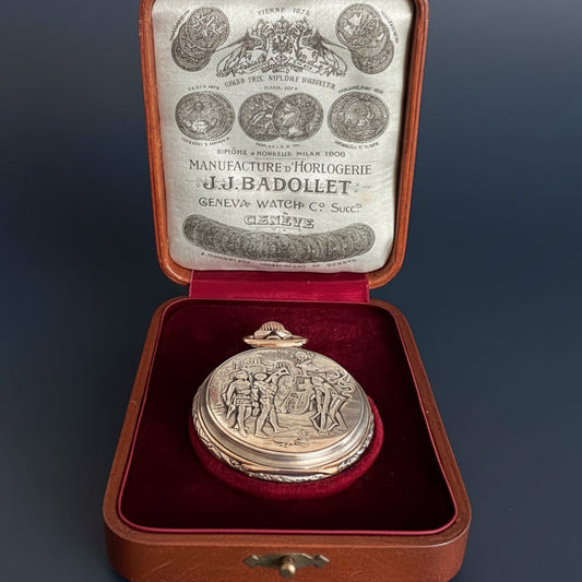 JJ Badollet & Co Genève 1887 Handcrafted Historical Vintage Rose Gold & Silver Pocket Watch /Taschenuhr Rare