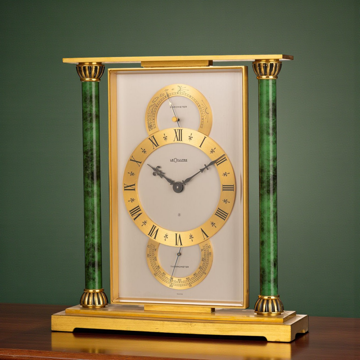 Jaeger-LeCoultre 8 Days Barometer and Thermometer.Desk Clock ca 1970''Rare