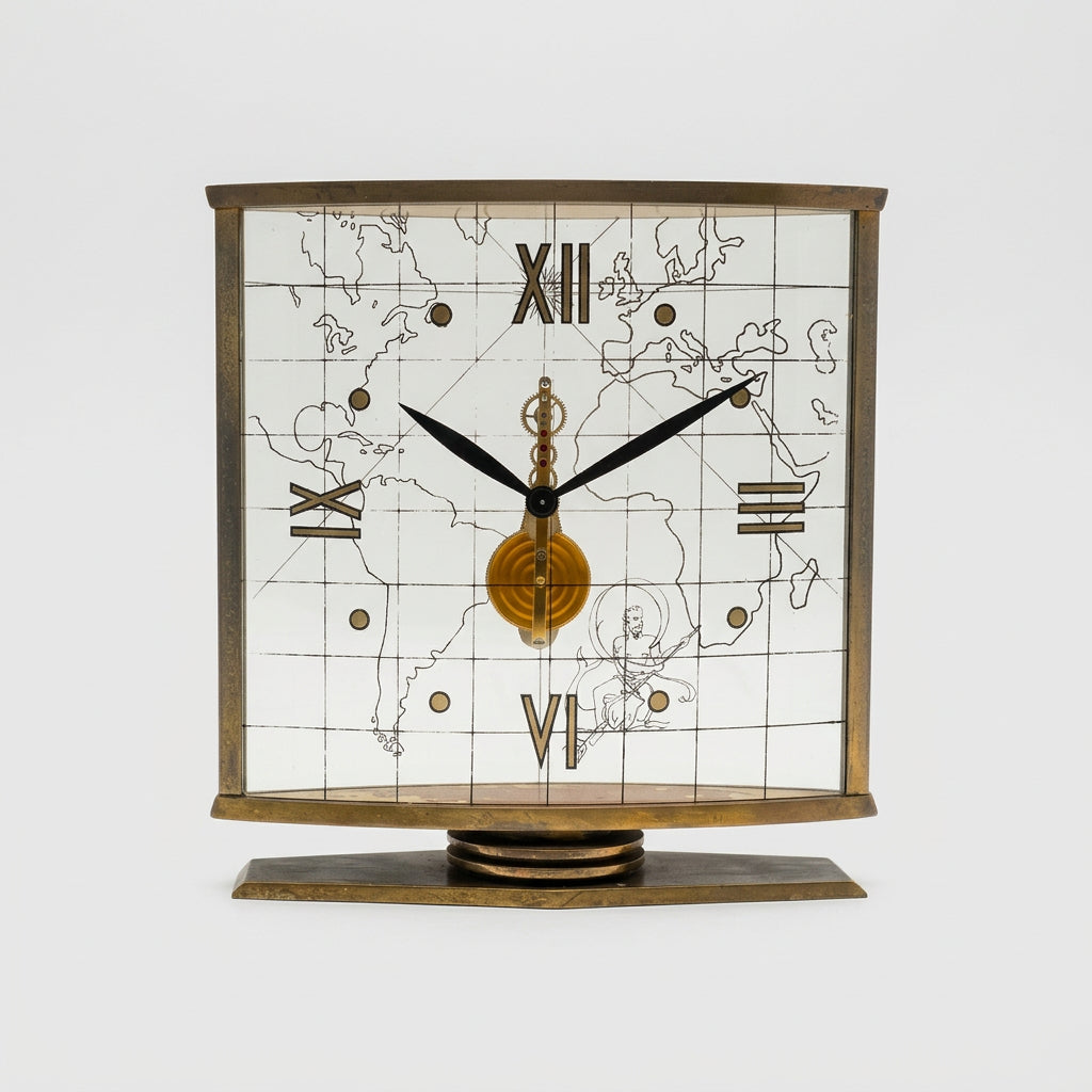 Jaeger-LeCoultre Table Clock Horloge Pendule Geographic 8 Days Rare