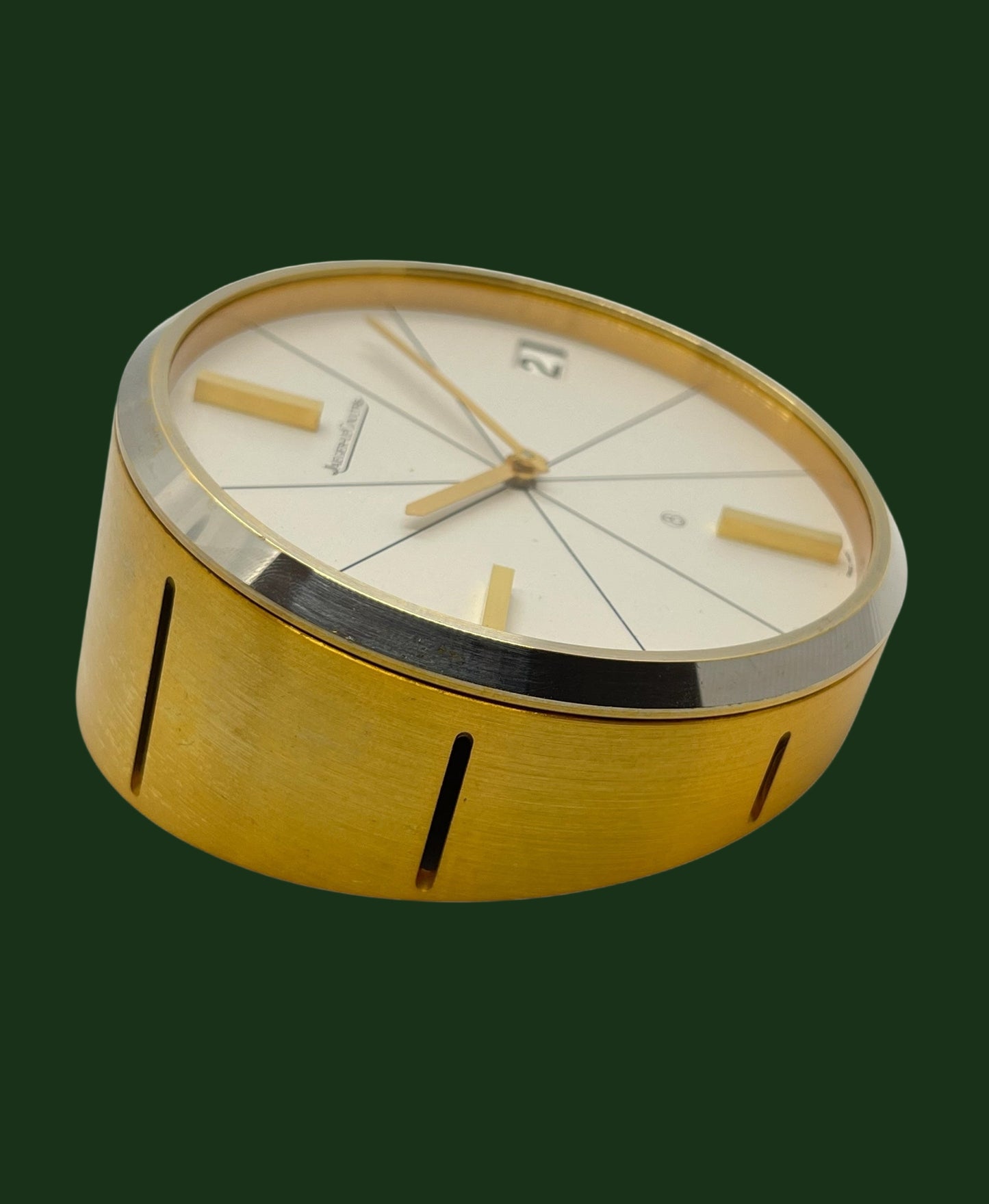 Jaeger-LeCoultre Vintage brass manual wind 8 day going desk clock with date