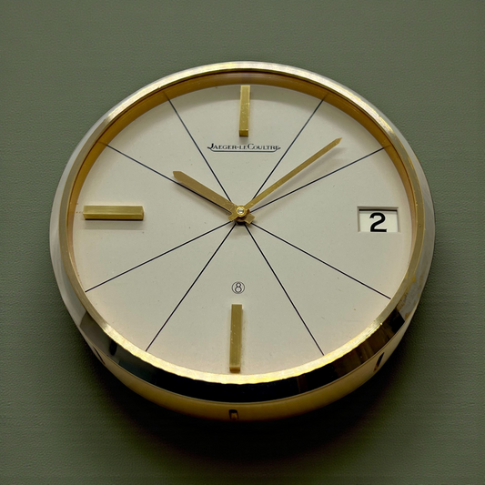 Jaeger-LeCoultre Vintage brass manual wind 8 day going desk clock with date