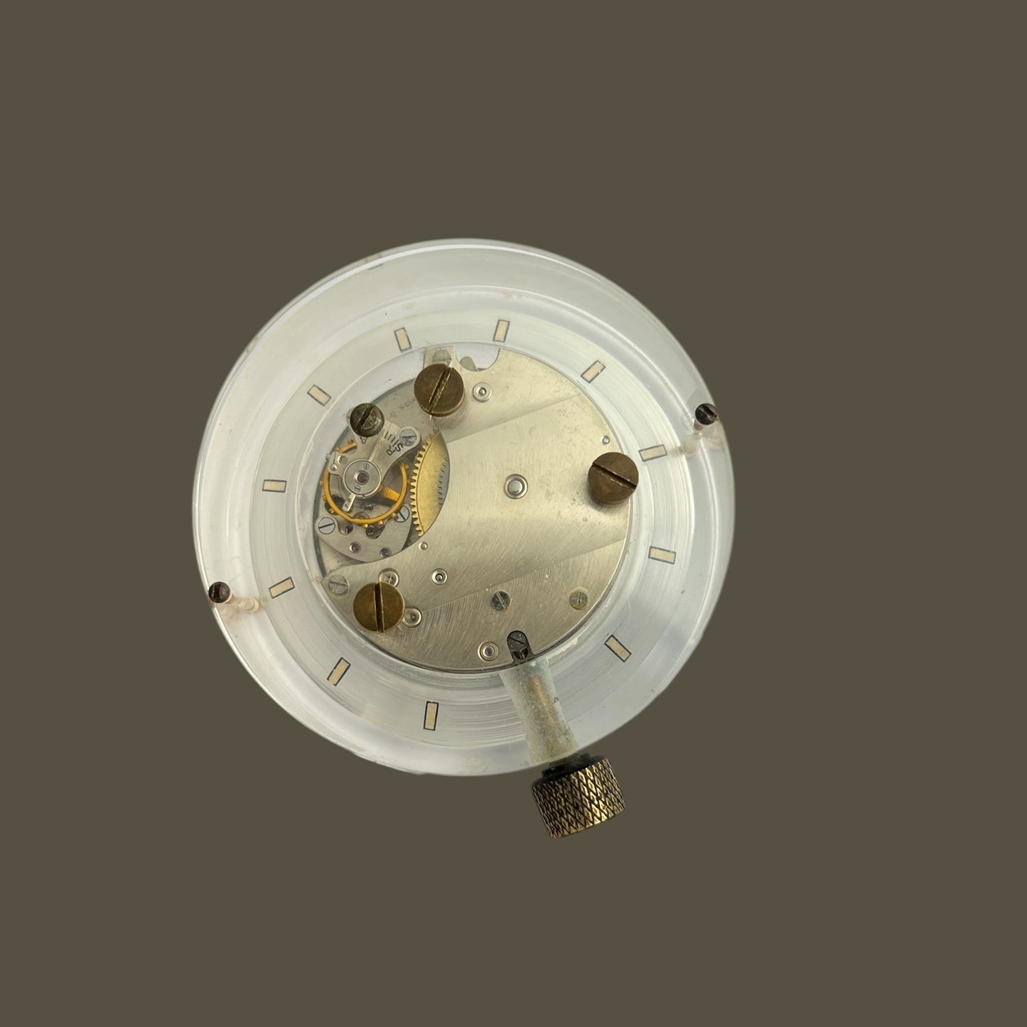 Jaeger Vintage atypical round manual wind desk clock