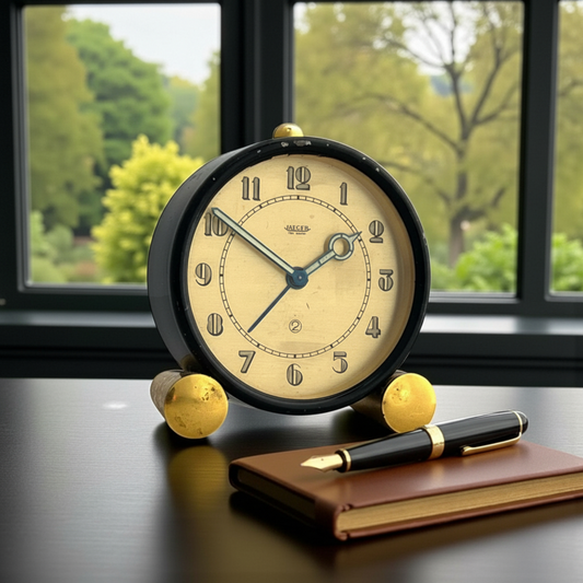 Jaeger Vintage round manual wind desk clock / horloge / tishuhr