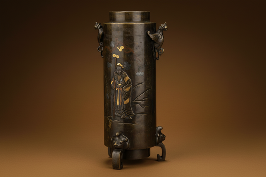 Japan, 19th century. Important Patinated Bronze Vase, with gilded and silver-plated relief decoration