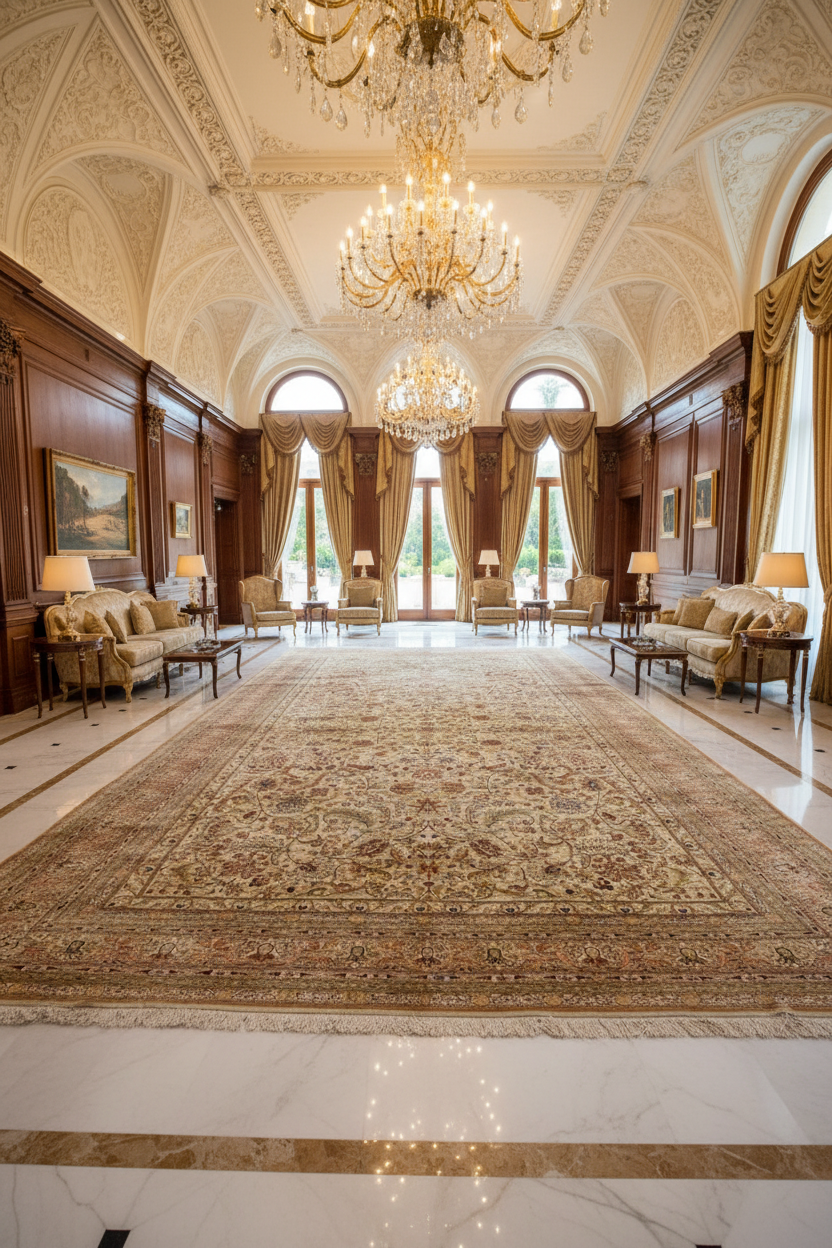 Kayseri Silk Large Carpet / Tapis / Teppich 299 x 422 cm with Gold Thread , Mid-20th Century