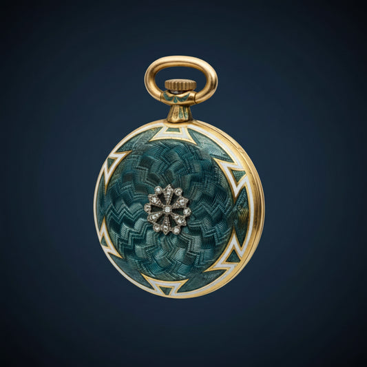 L. Leroy & Cie Rare Handcrafted Enameled Diamonds set Pendant Pocket Watch  ca 1925'