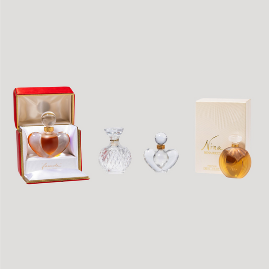 Lalique For Nina Ricci, 4 Bottles Of “Nina,” “Farouche,” And “Capricci Collector Perfumes Artworks