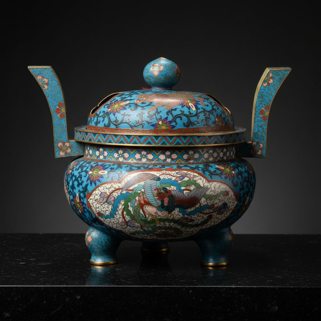 Large Cloisonné Incense Burner Ming Dinasty Japan ca 1900'