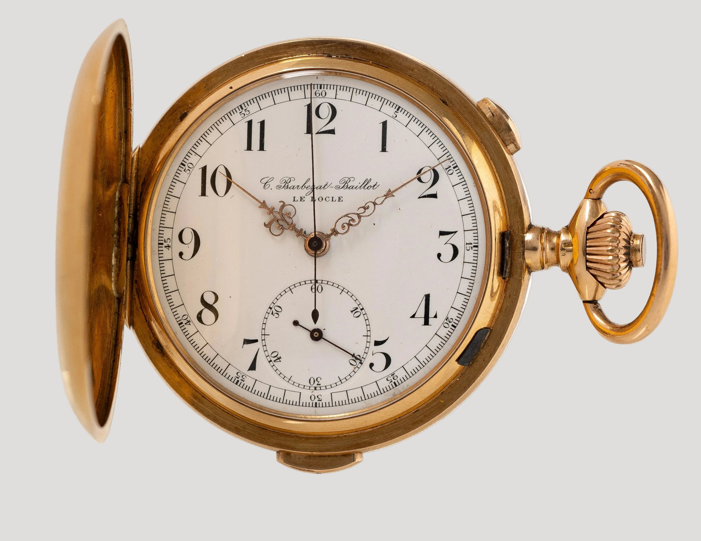 Le Phare (C. BARBEZAT-BAILLOT) Gold Quarter Repeater on bells Chronograph Pocket Watch ca 1900