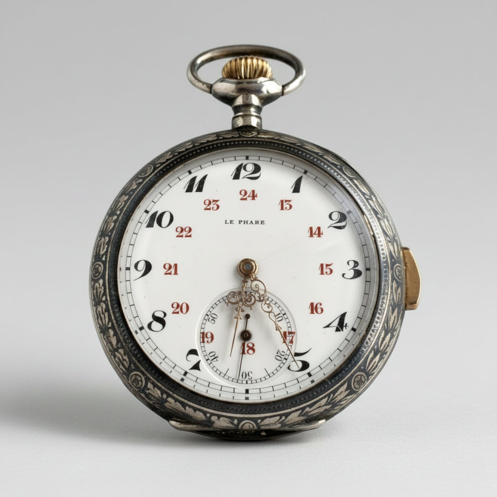Le Phare (C. BARBEZAT-BAILLOT) Very Rare Vintage Silver Pocket Alarm Watch ca 1910'