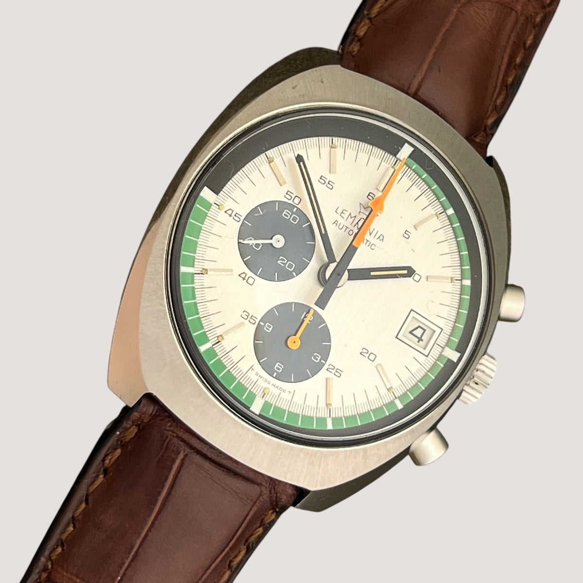 Lemania, Ref. 9803, stainless steel chronograph watch, 1970s
