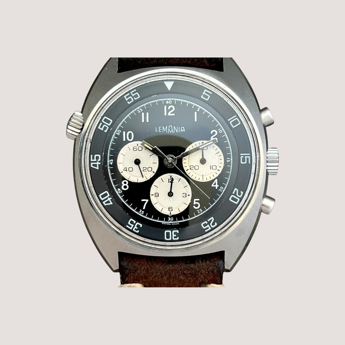 Lemania Vintage Inverted Panda Chronograph Watch Rare