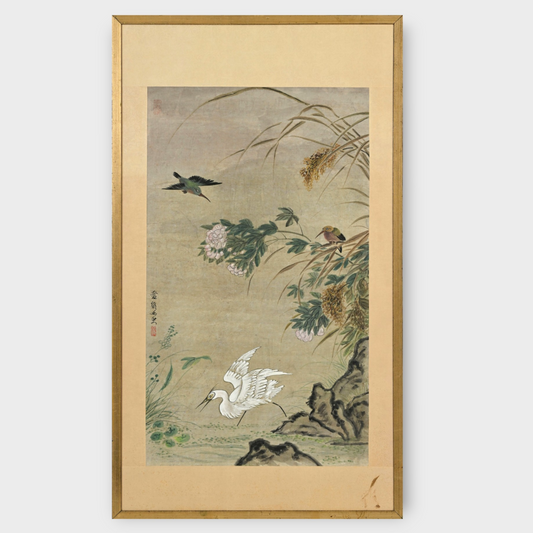 Li Ai Vee (1932–2021), Heron and Kingfishers, Painting on paper, 20th–21st century