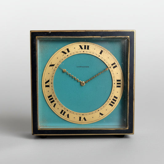 Longines Fine & Rare Pendulette / Table Clock Tiffany Color Dial Beautiful Patina Unique Piece