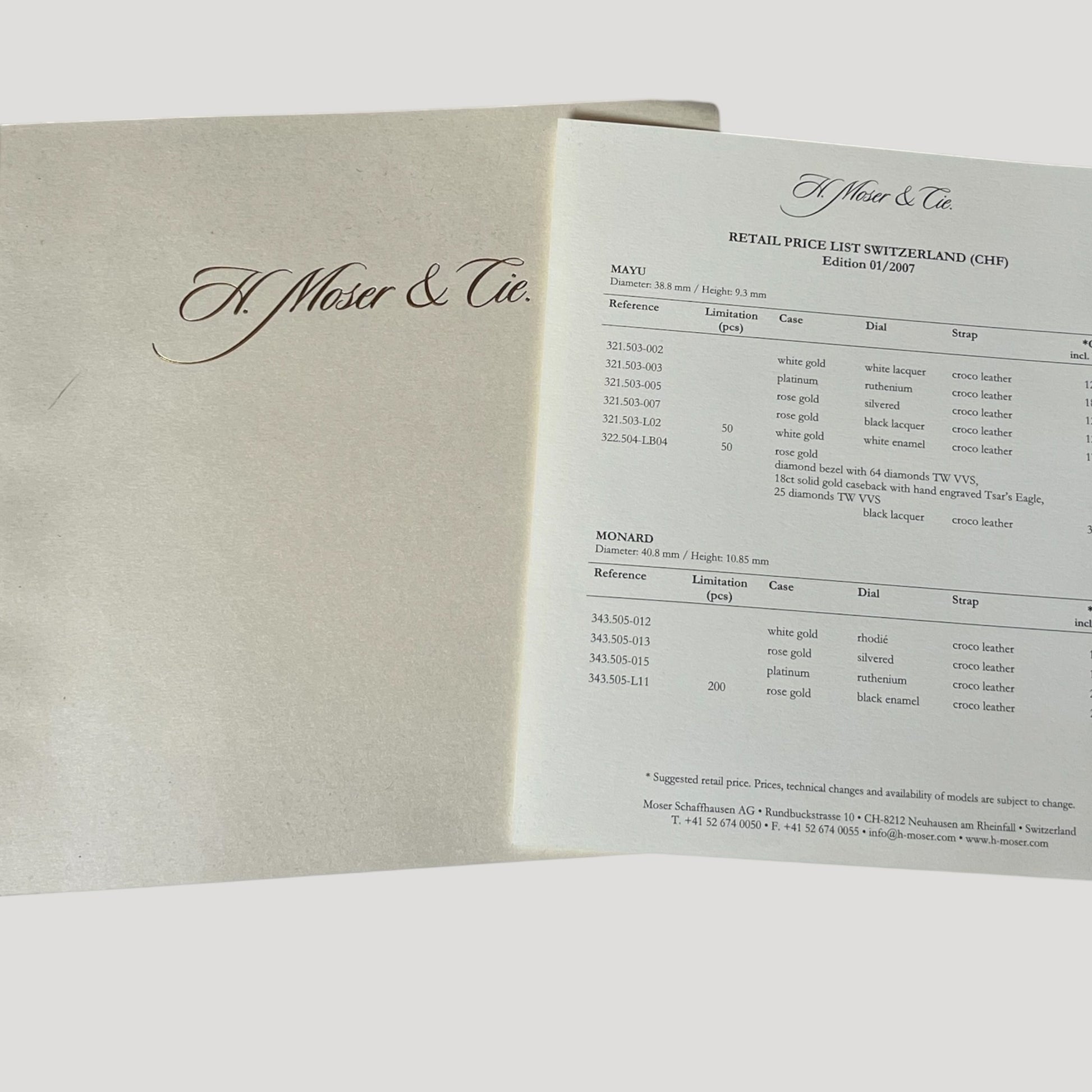 Moser & Cie Catalogue Book / Livre / Buch with Price List 2007