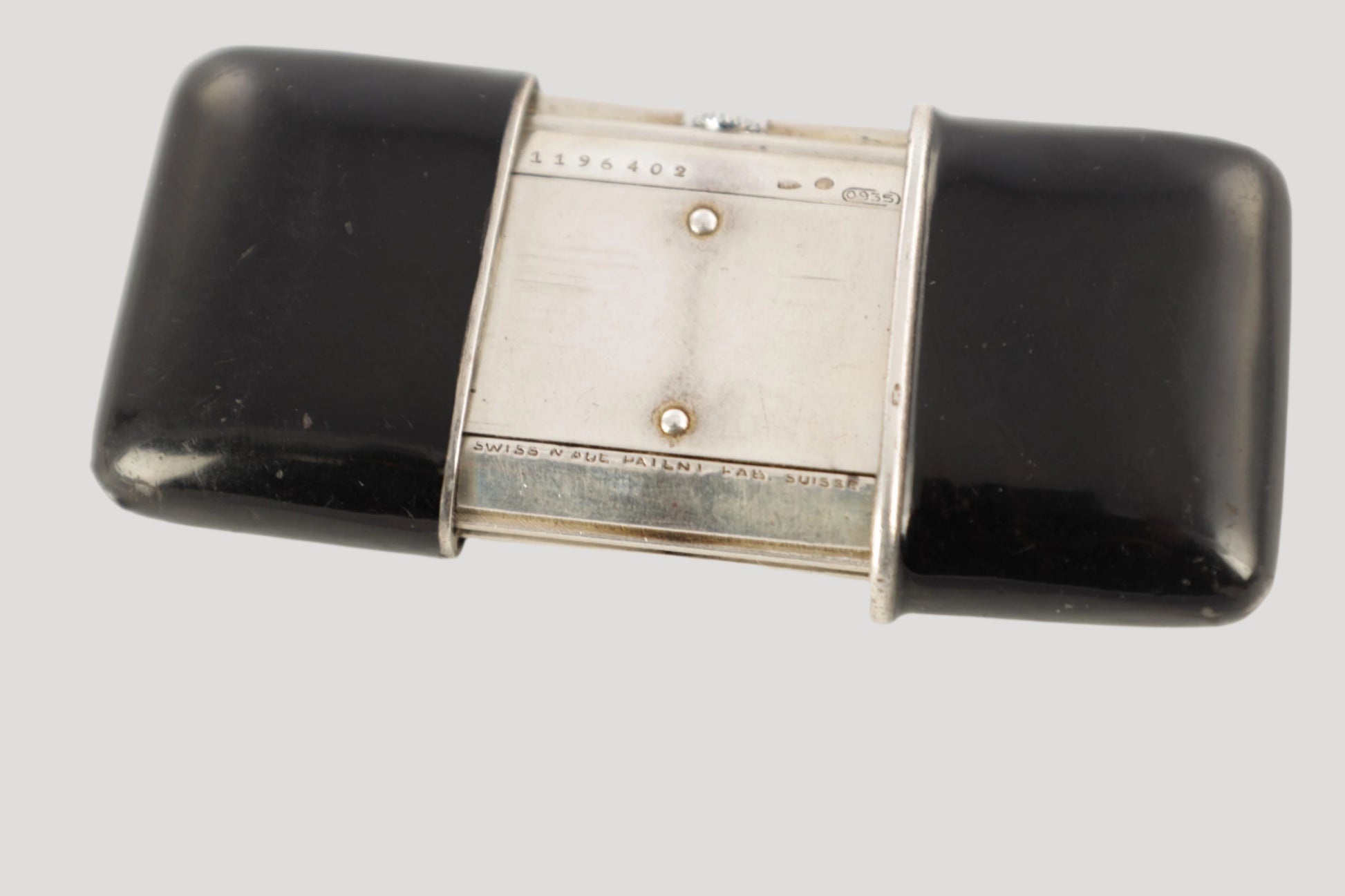 Movado Swiss Silver Enamel Desk Clock early 20c