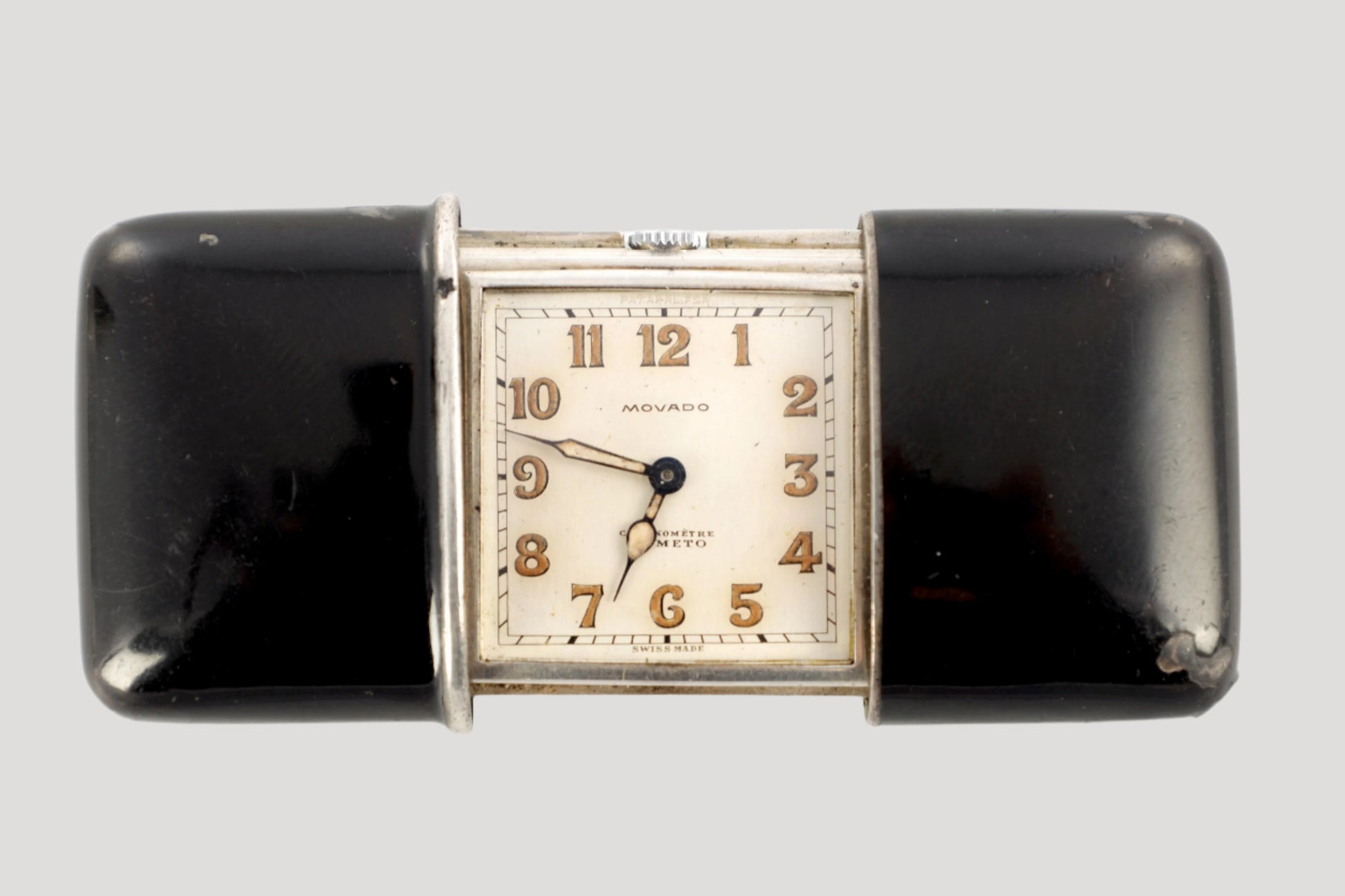 Movado Swiss Silver Enamel Desk Clock early 20c