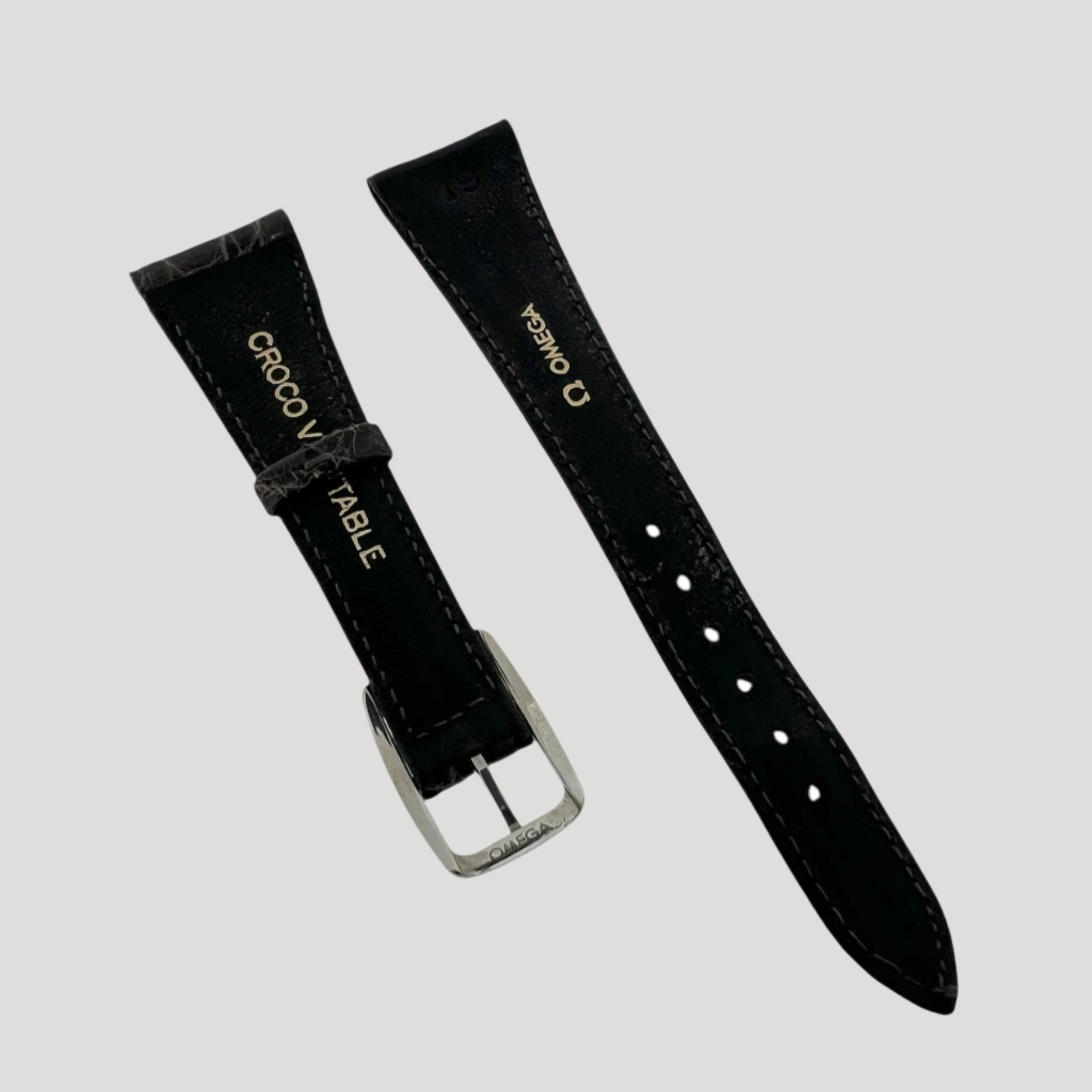 Omega New Grey Croco Leather Bracelet/Band/Strap 19 mm & steel buckle