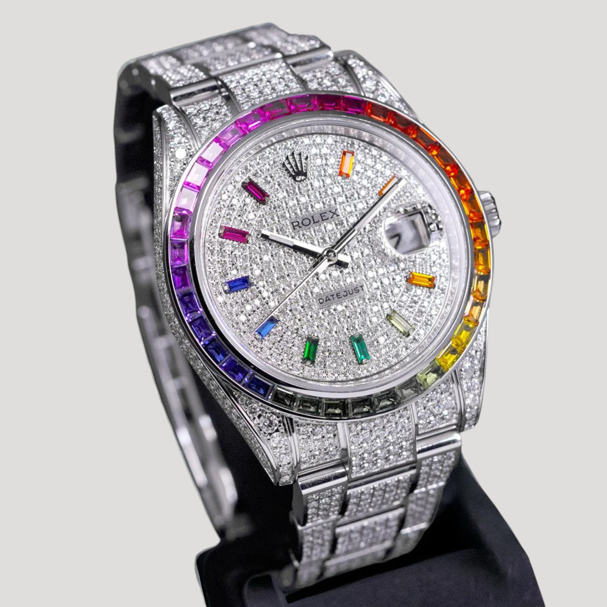 Rolex Datejust 41 Oyster Iced Out Rainbow Custom Diamond Set 126300 New Full Set
