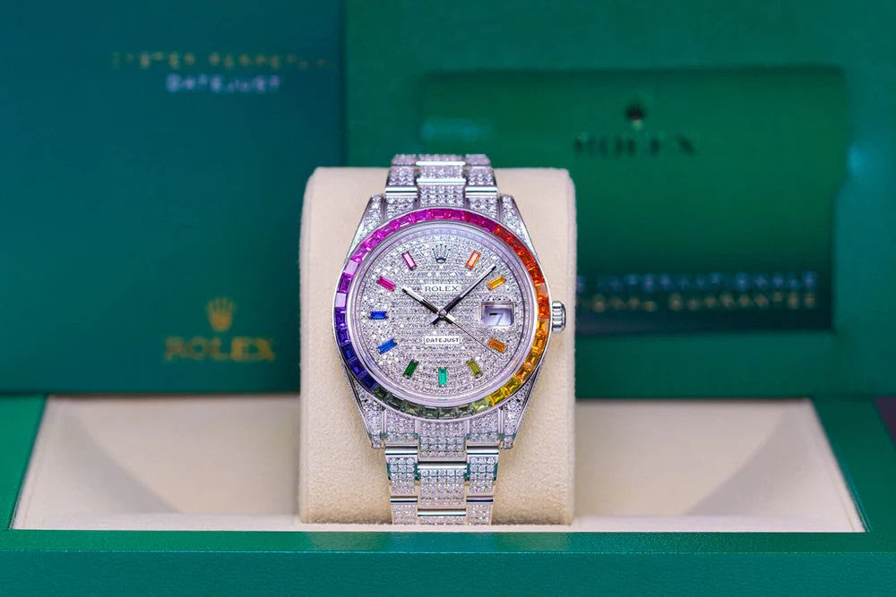 Rolex Datejust 41 Oyster Iced Out Rainbow Custom Diamond Set 126300 New Full Set