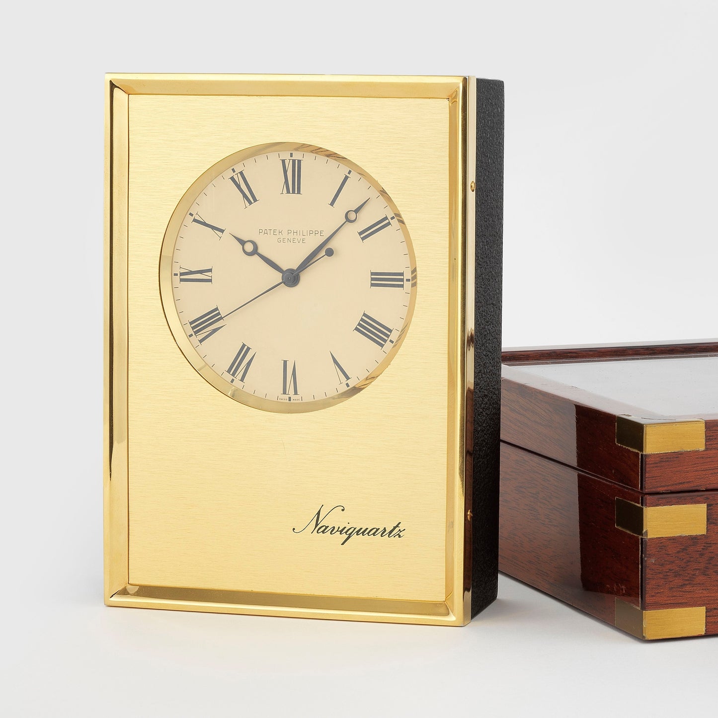 Patek Philippe Naviquartz Table clock in its original Patek mahogany case Ref.1208 Rare
