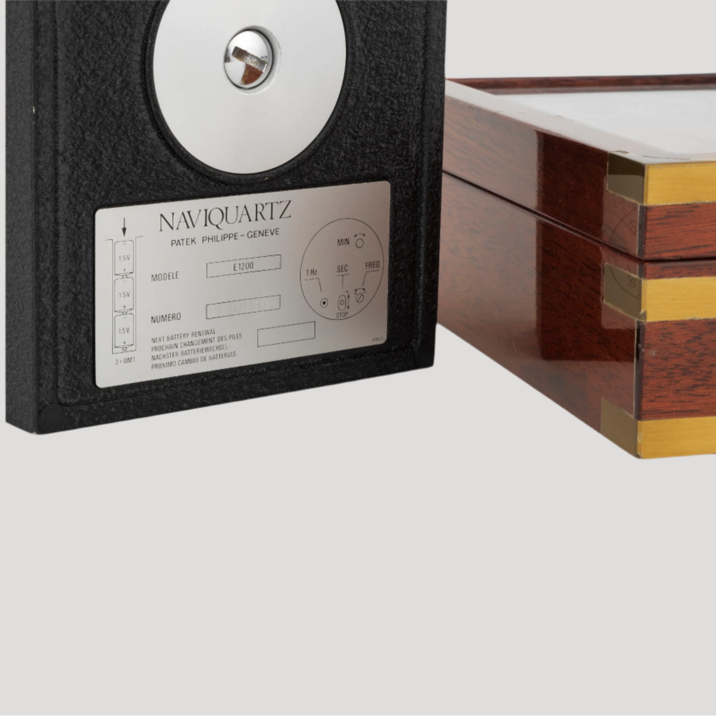 Patek Philippe Naviquartz Table clock in its original Patek mahogany case Ref.1208 Rare