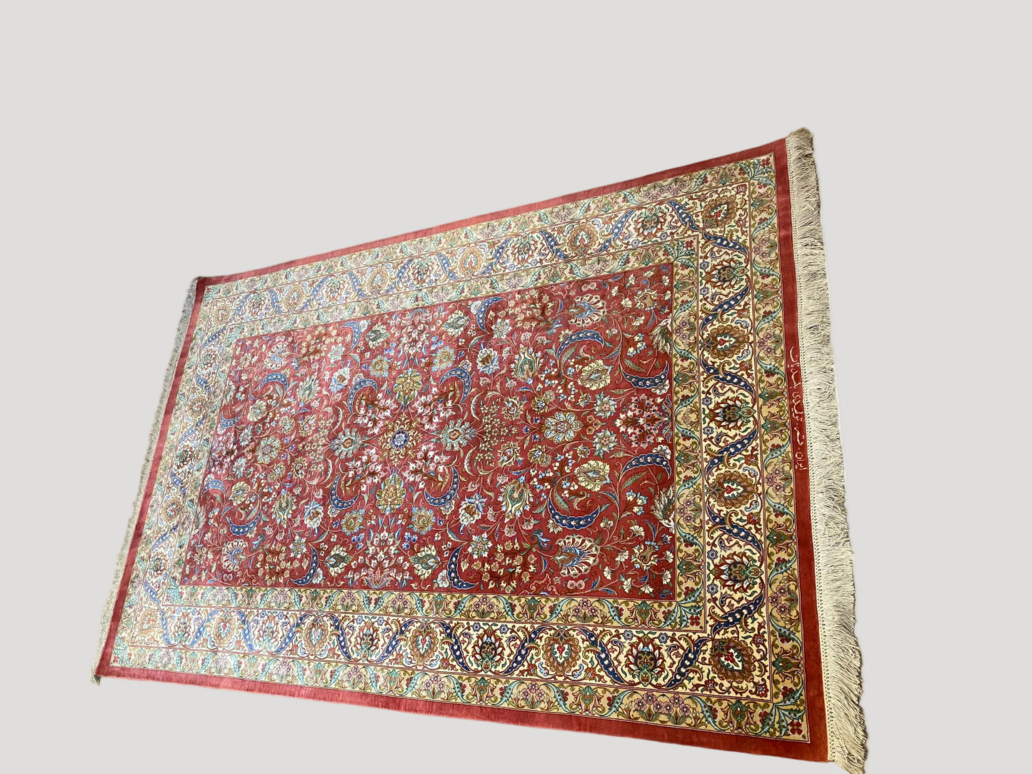 Ancient Ghom silk carpet/ tapis/ teppich, Iran 20c, signed