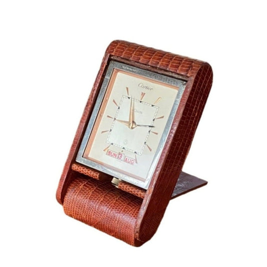 Jaeger-LeCoultre & Cartier double signed Rare vintage 8 days pendulette / desk clock