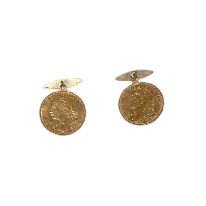 Fine 24K Gold Helvetia Coin Cufflinks / Boutons manchettes /Manschettenknöpfe Rare