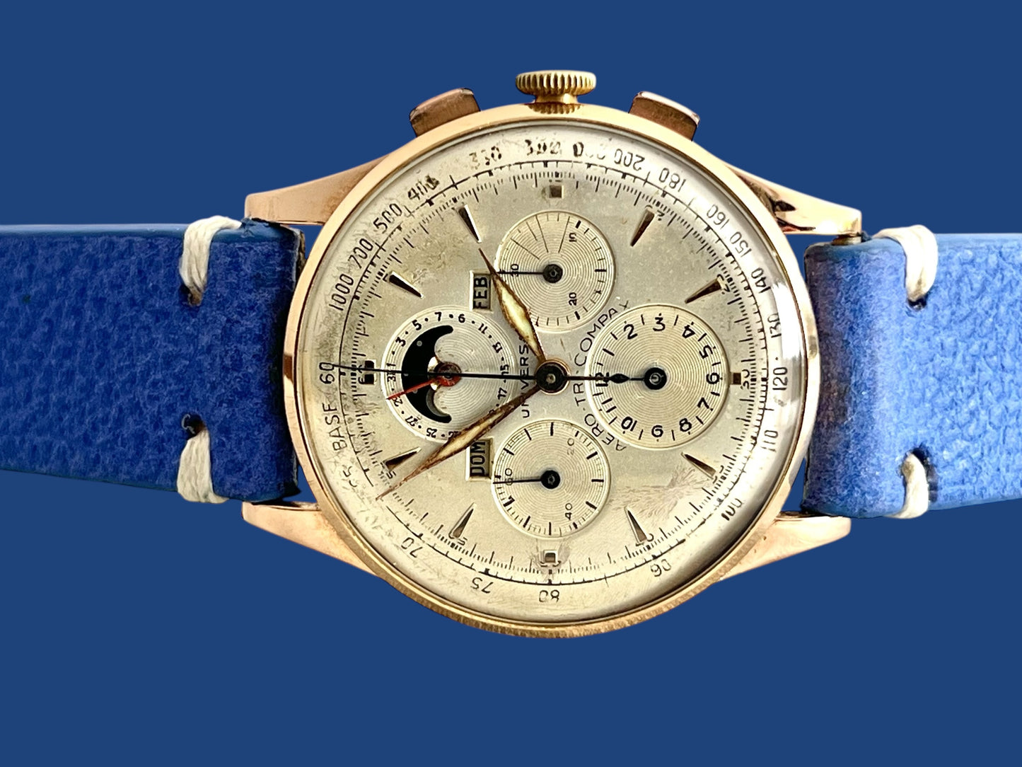 Universal Genève Compax 18k Rose Gold Tricompax Chronograph Moonphase Calendar 12266 38 mm