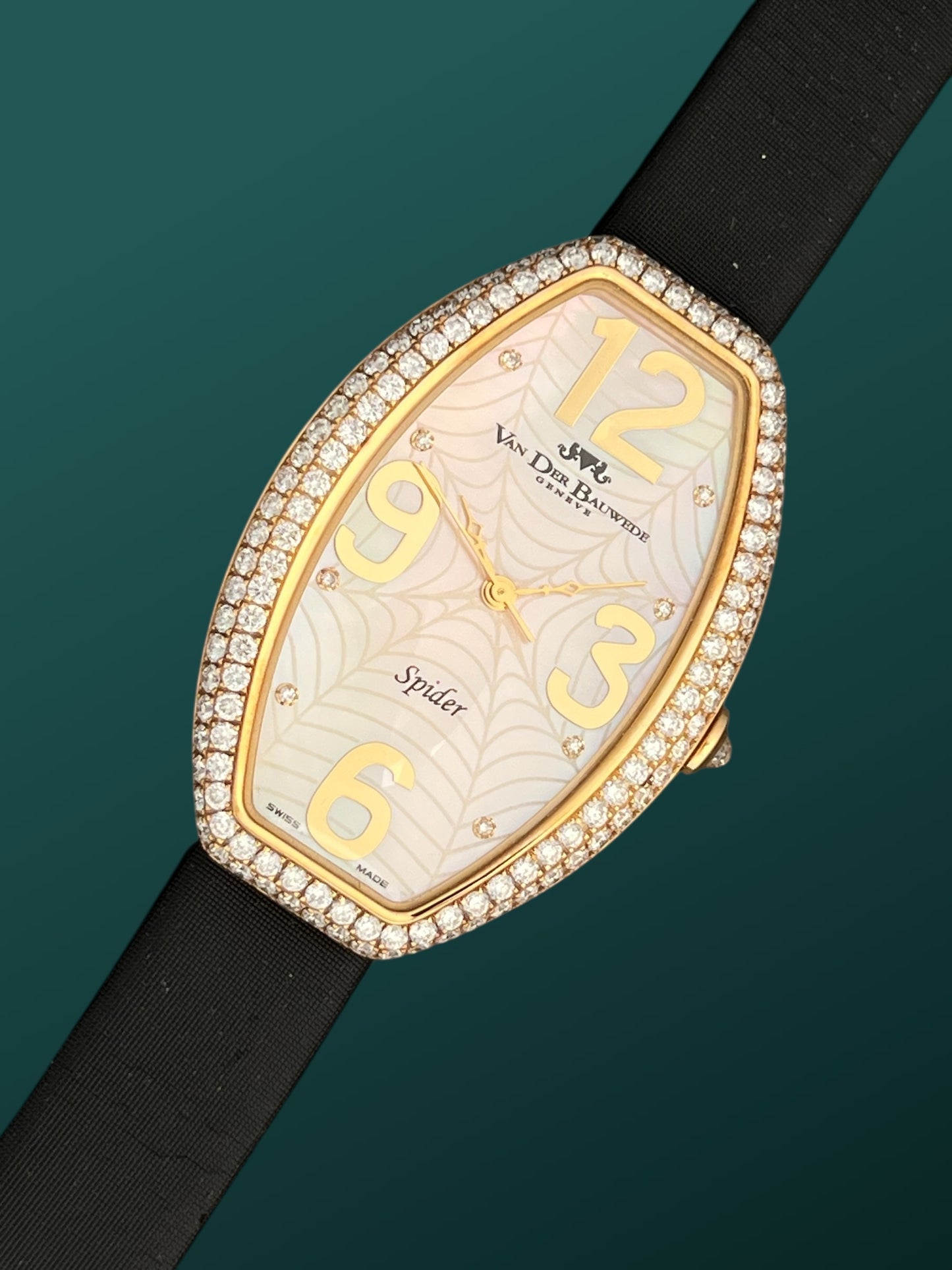 Van der Bauwede Genève Gold Silver Watch, Set with Diamonds NEW Full Set