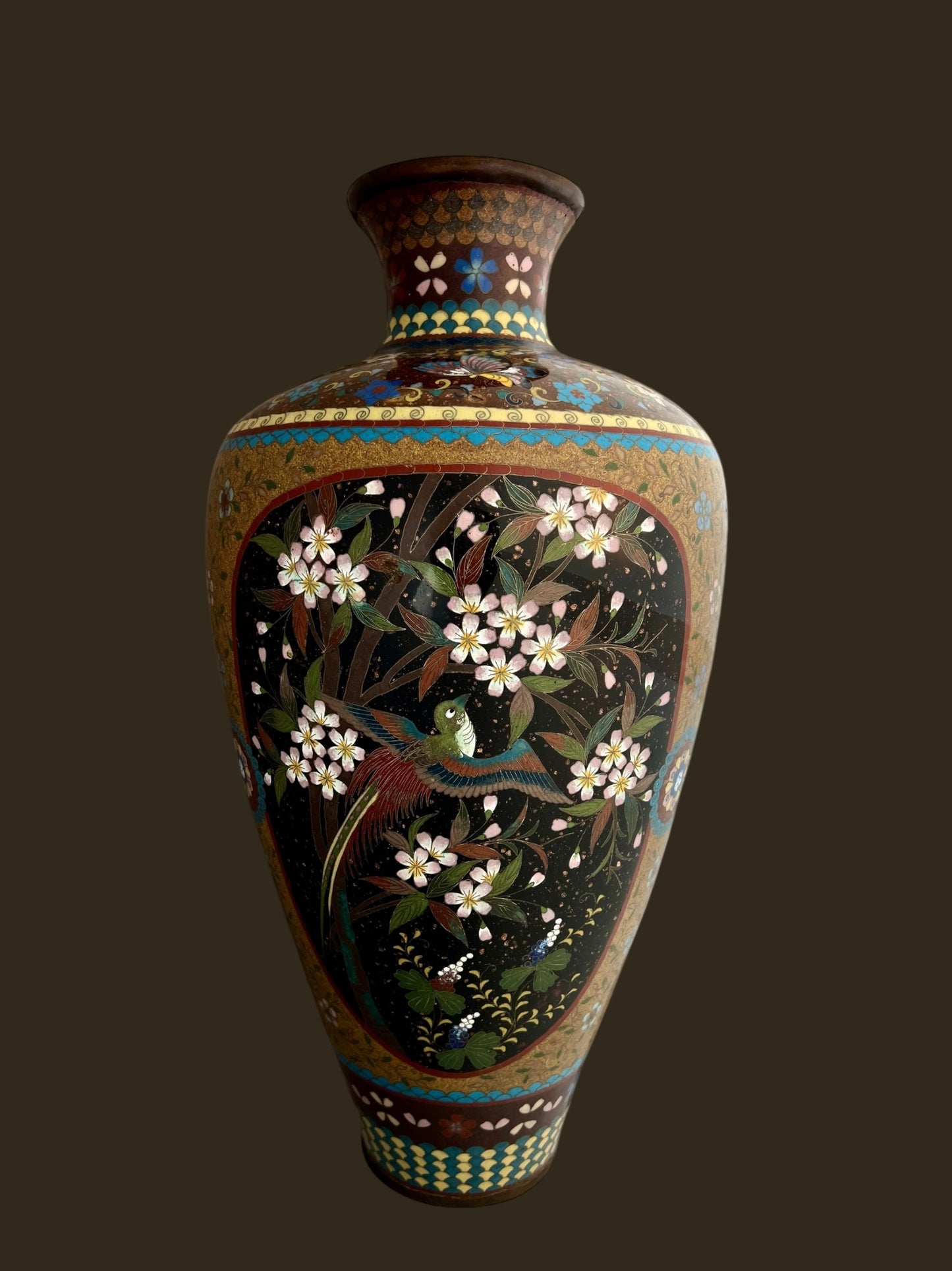 Important Pair of 2 Antique Cloisonné Vases, 50 cm