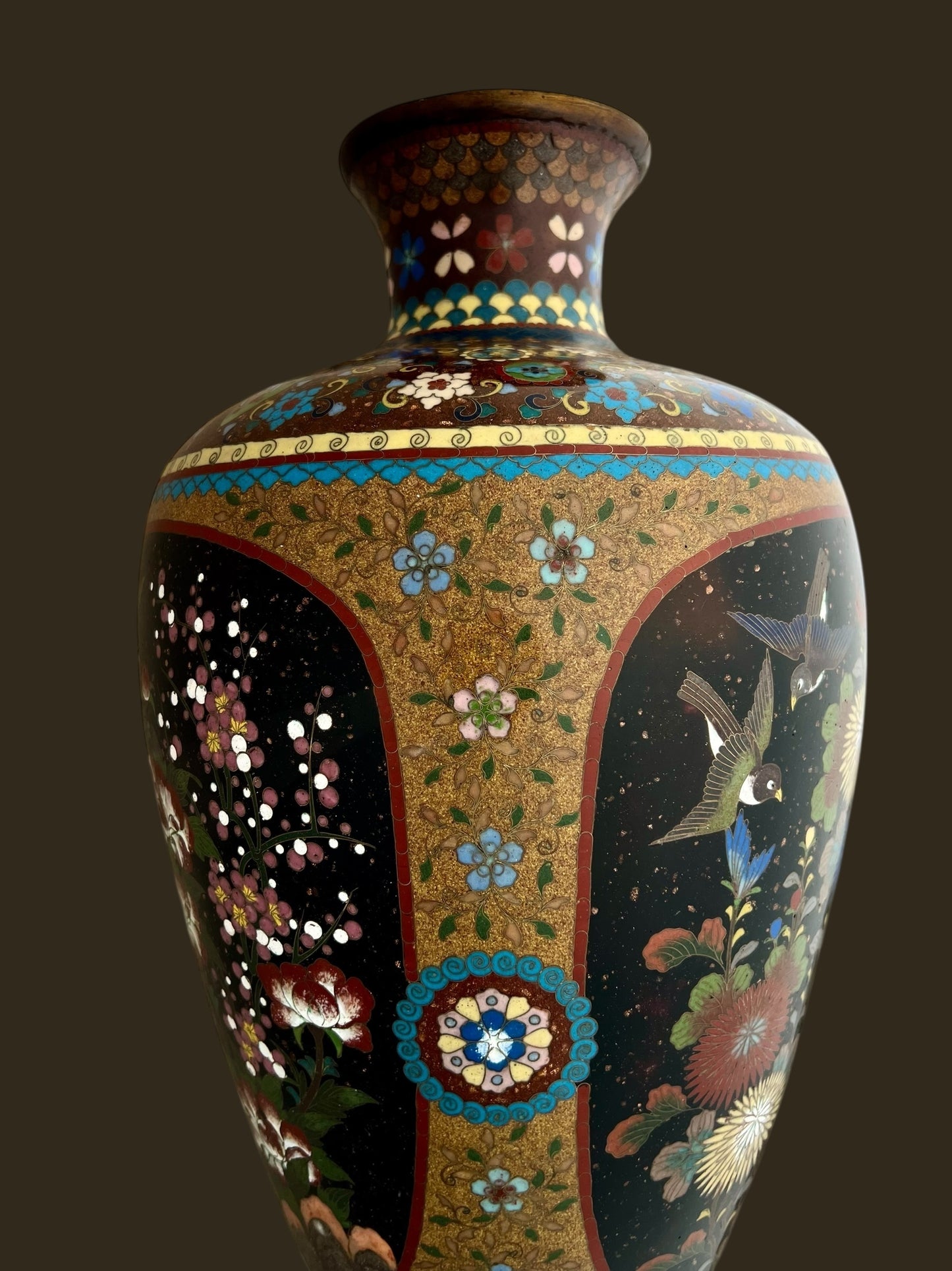 Important Pair of 2 Antique Cloisonné Vases, 50 cm