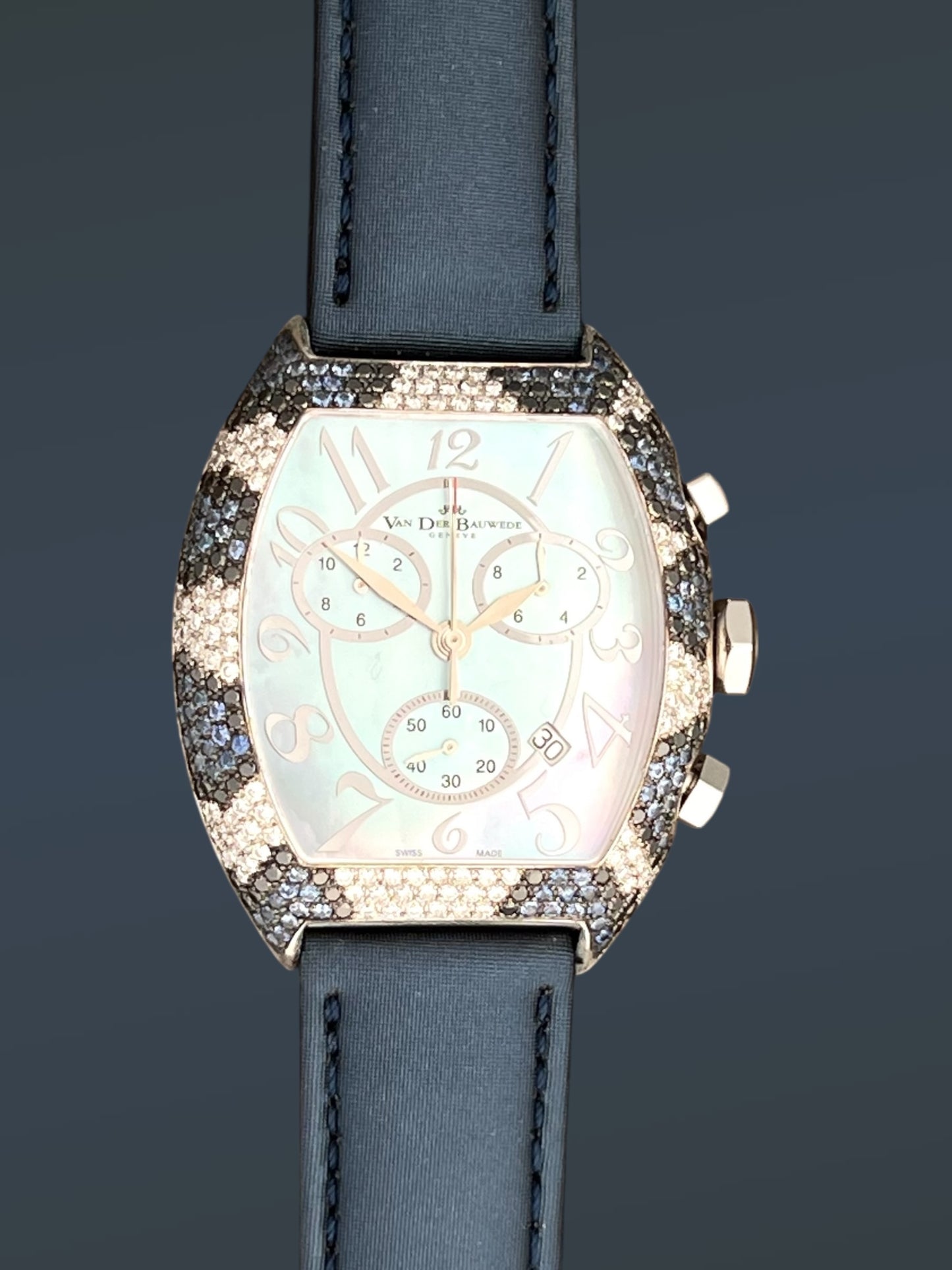 Van der Bauwede Magnum Chronograph Blue Saphirs & White and Black  Diamonds NEW