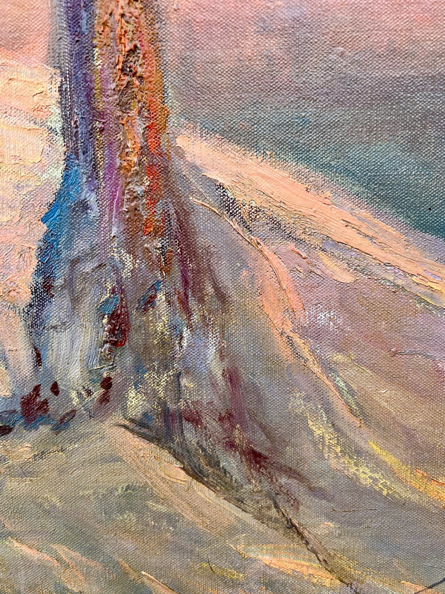 Albert Gos Signed Important Large Painting Tableau Gemälde,  'Croix de calvaire enneigée'