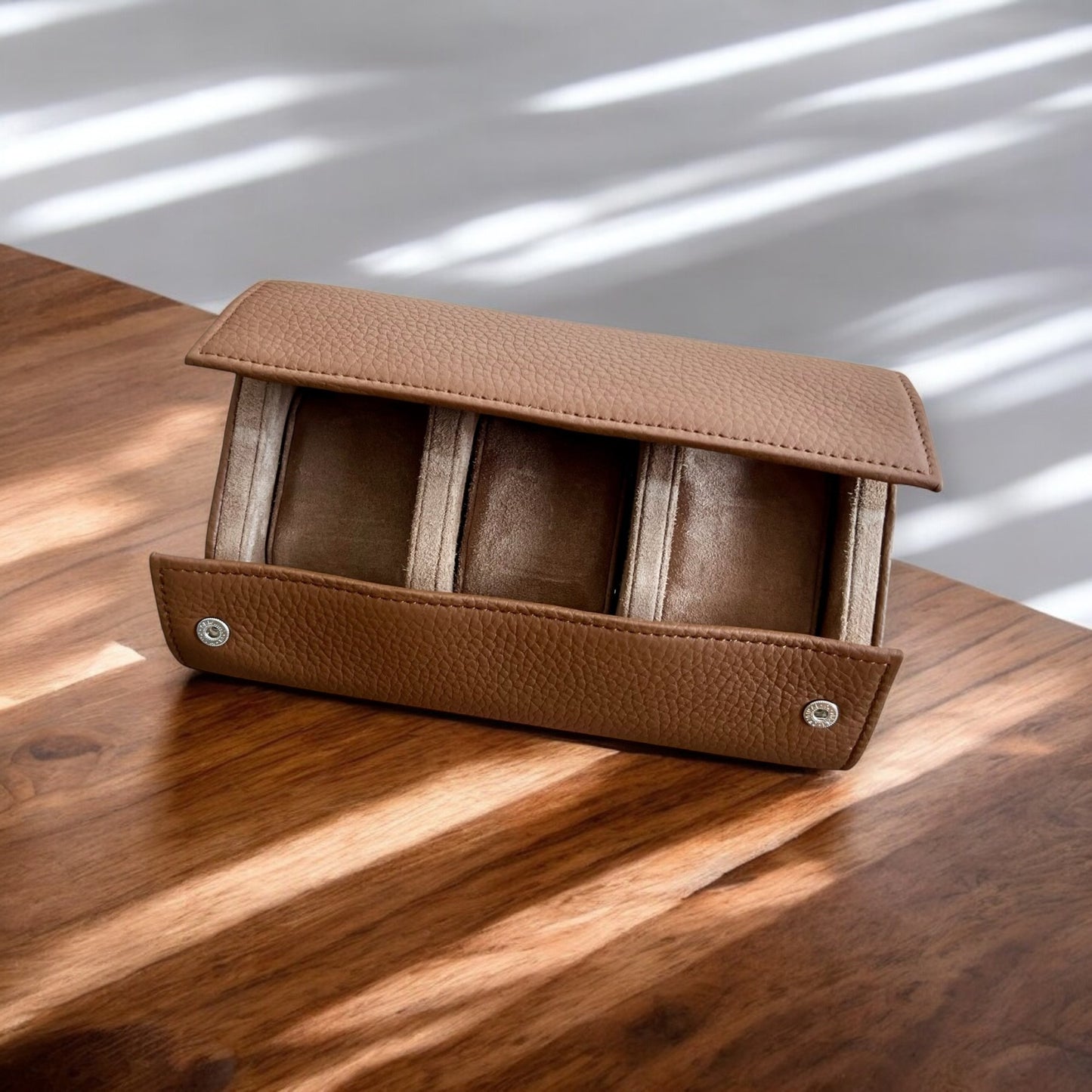 24Time Finest Handmade New Travel Pouch / case / etui/ box in brown leather for 3 Patek, Audemars, Rolex watches