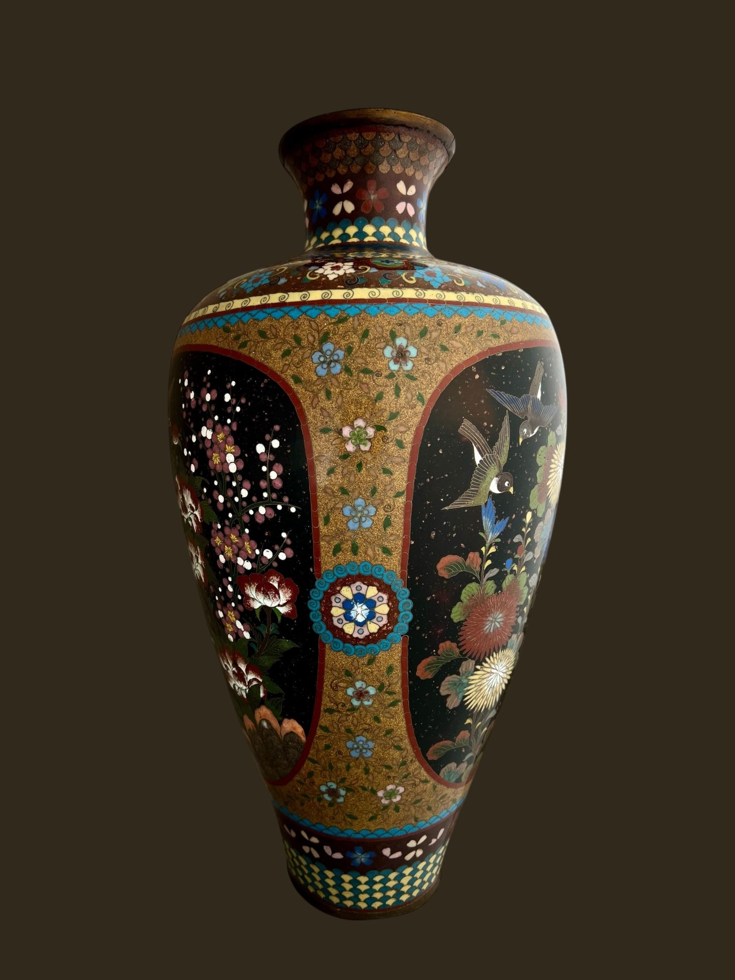 Important Pair of 2 Antique Cloisonné Vases, 50 cm