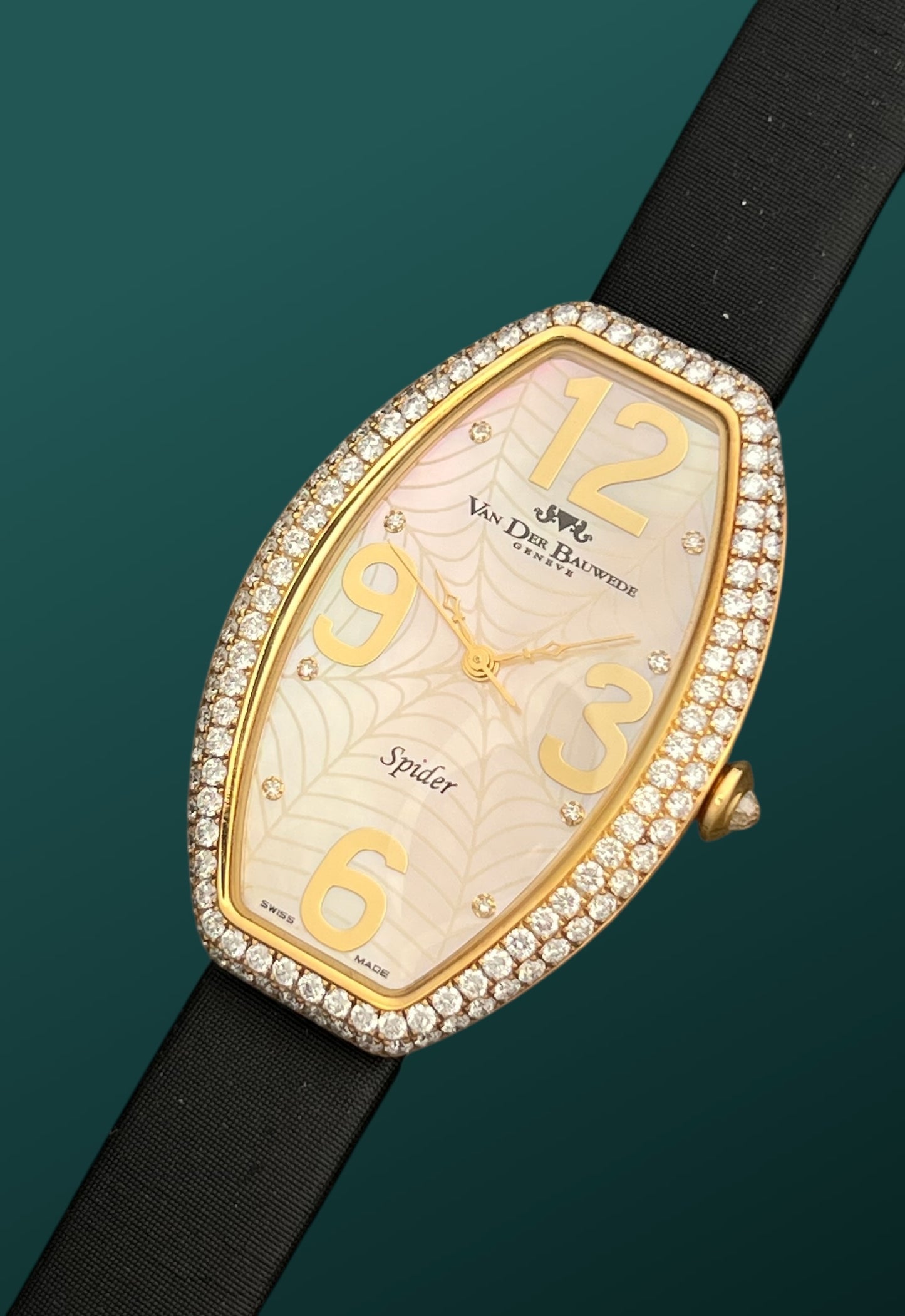 Van der Bauwede Genève Gold Silver Watch, Set with Diamonds NEW Full Set