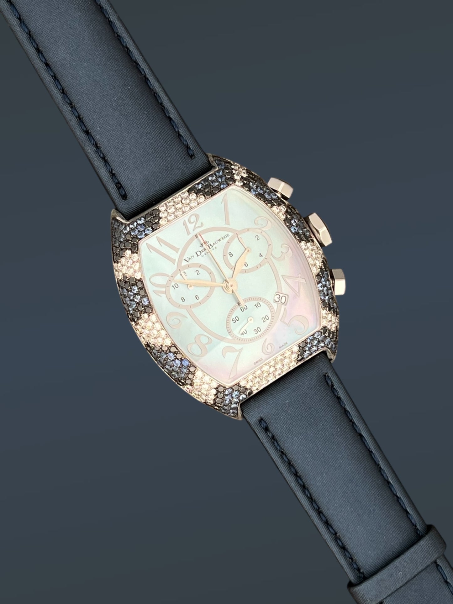 Van der Bauwede Magnum Chronograph Blue Saphirs & White and Black  Diamonds NEW